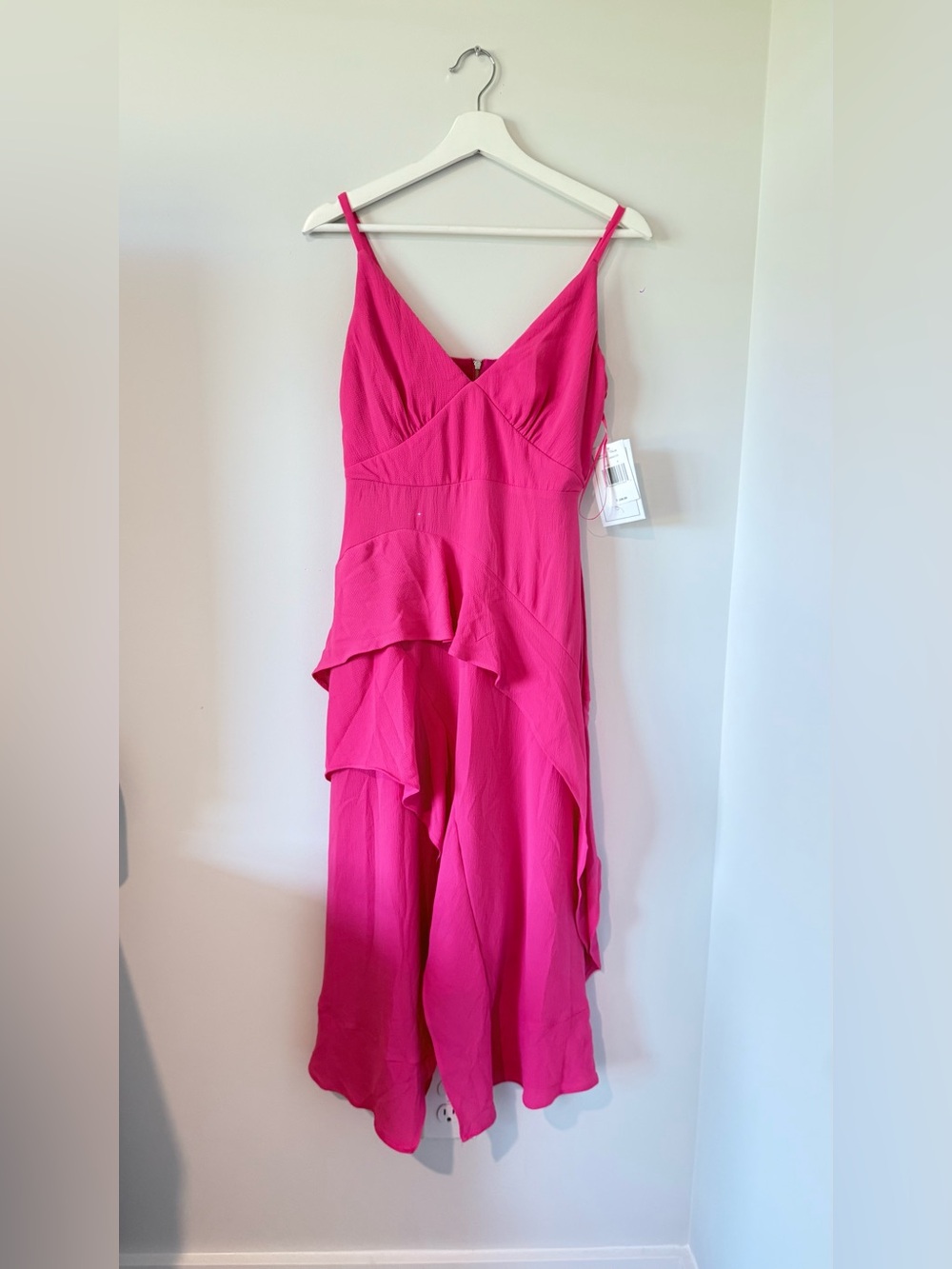 Bleecker 126 Pink Spaghetti Strap Dress V-neck Ruffles Party Cocktail Women 4